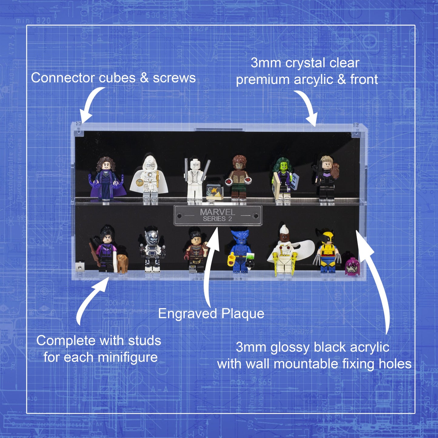 Acrylic Display Case for LEGO Minifigures Marvel Series 2