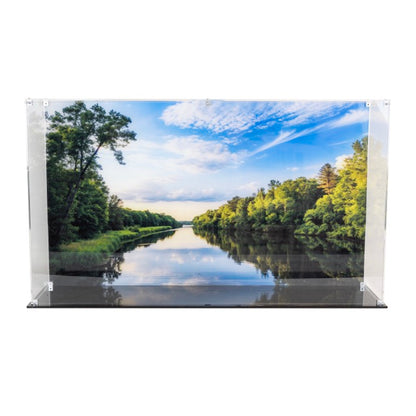 Acrylic display case for LEGO Ideas River Steamboat 21356 Front View UV background