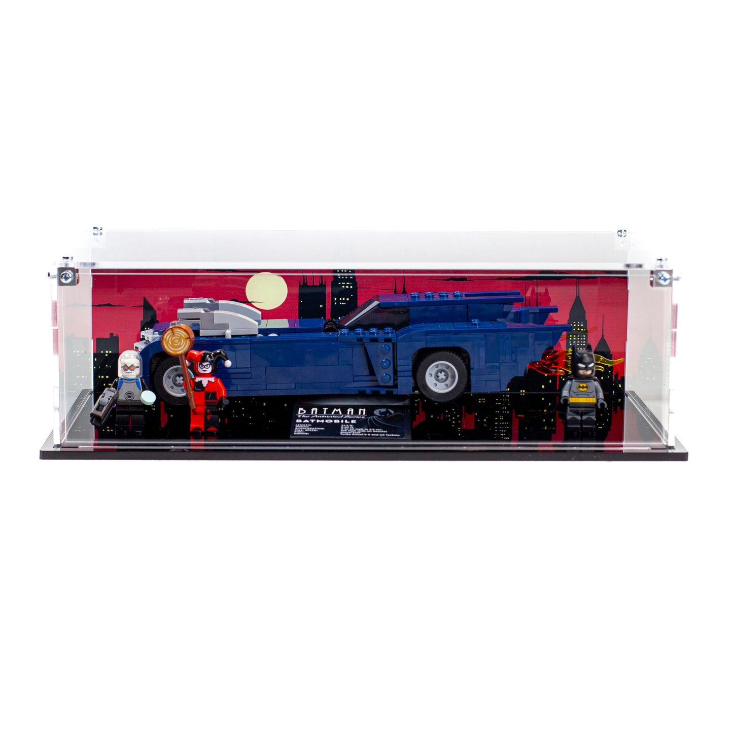 Premium Acrylic Display Case for the LEGO Batman™ with the Batmobile™ vs. Harley Quinn™ and Mr. Freeze™ 76274