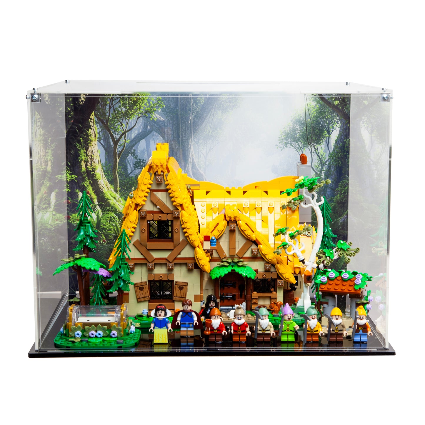 LEGO 43242 Snow White and the Seven Dwarfs Cottage in custom acrylic display case