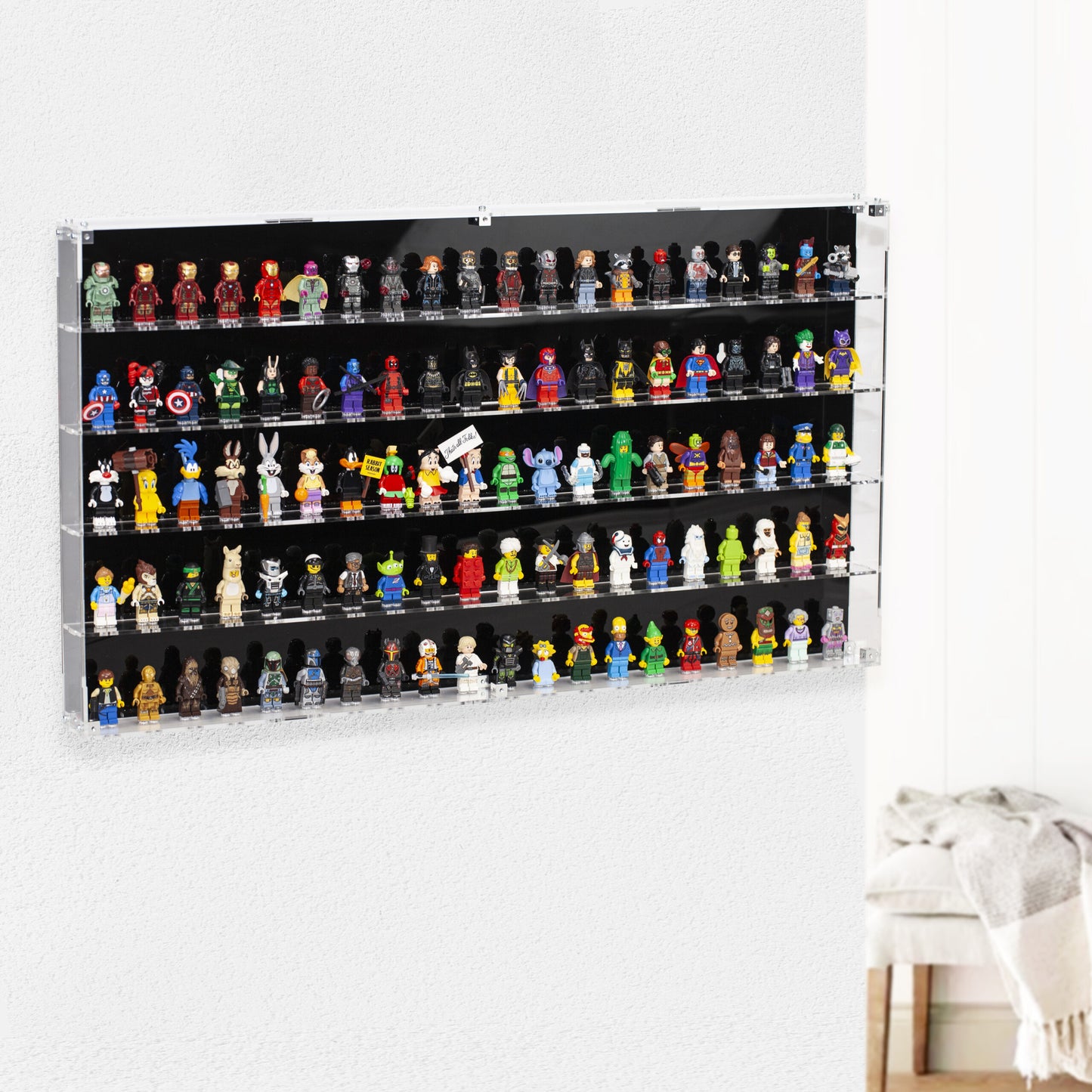 Wall mounted Acrylic Display Case for 100 Minifigures
