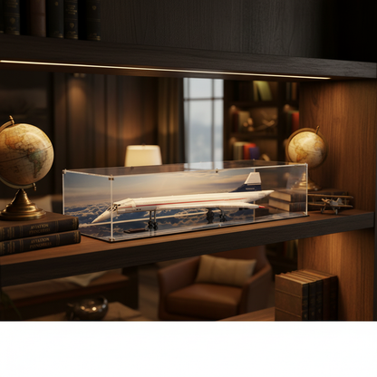 LEGO Concorde display case in a stylish collector's den