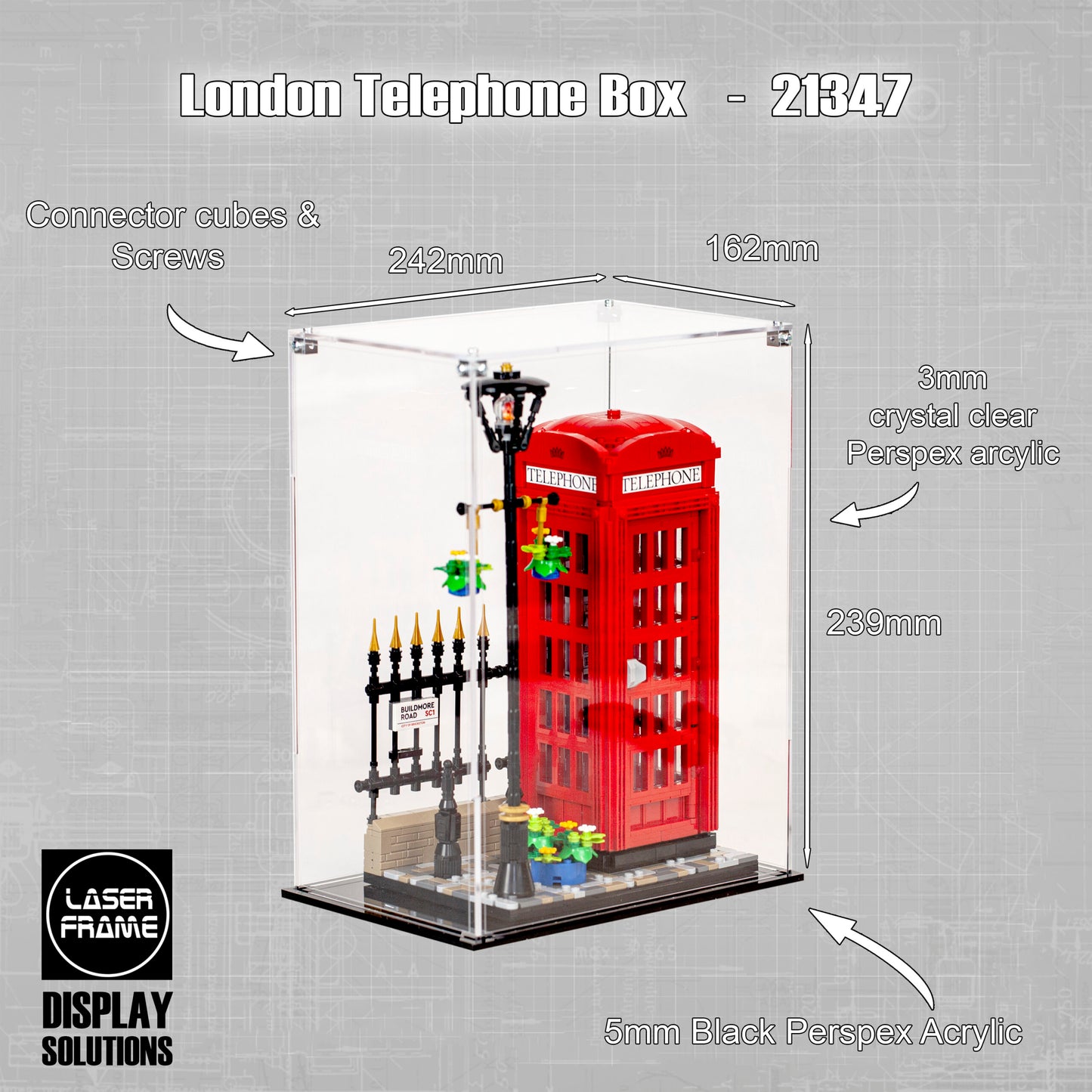Acrylic Display Case for the LEGO Red London Telephone Box 21347