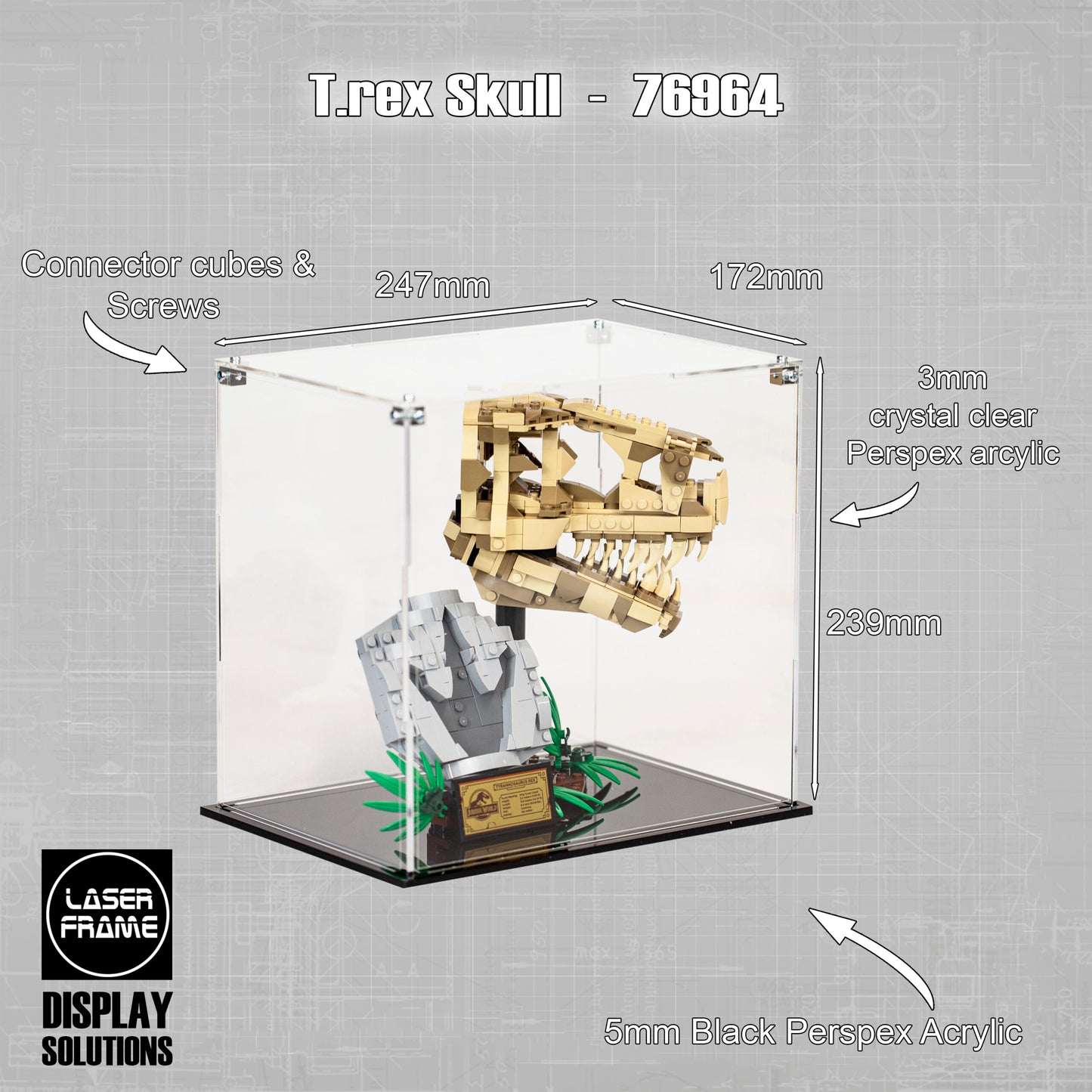 Acrylic Display Case for the LEGO Dinosaur Fossils: T. rex Skull 76964