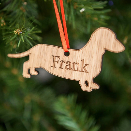 wooden dog silhouette bauble